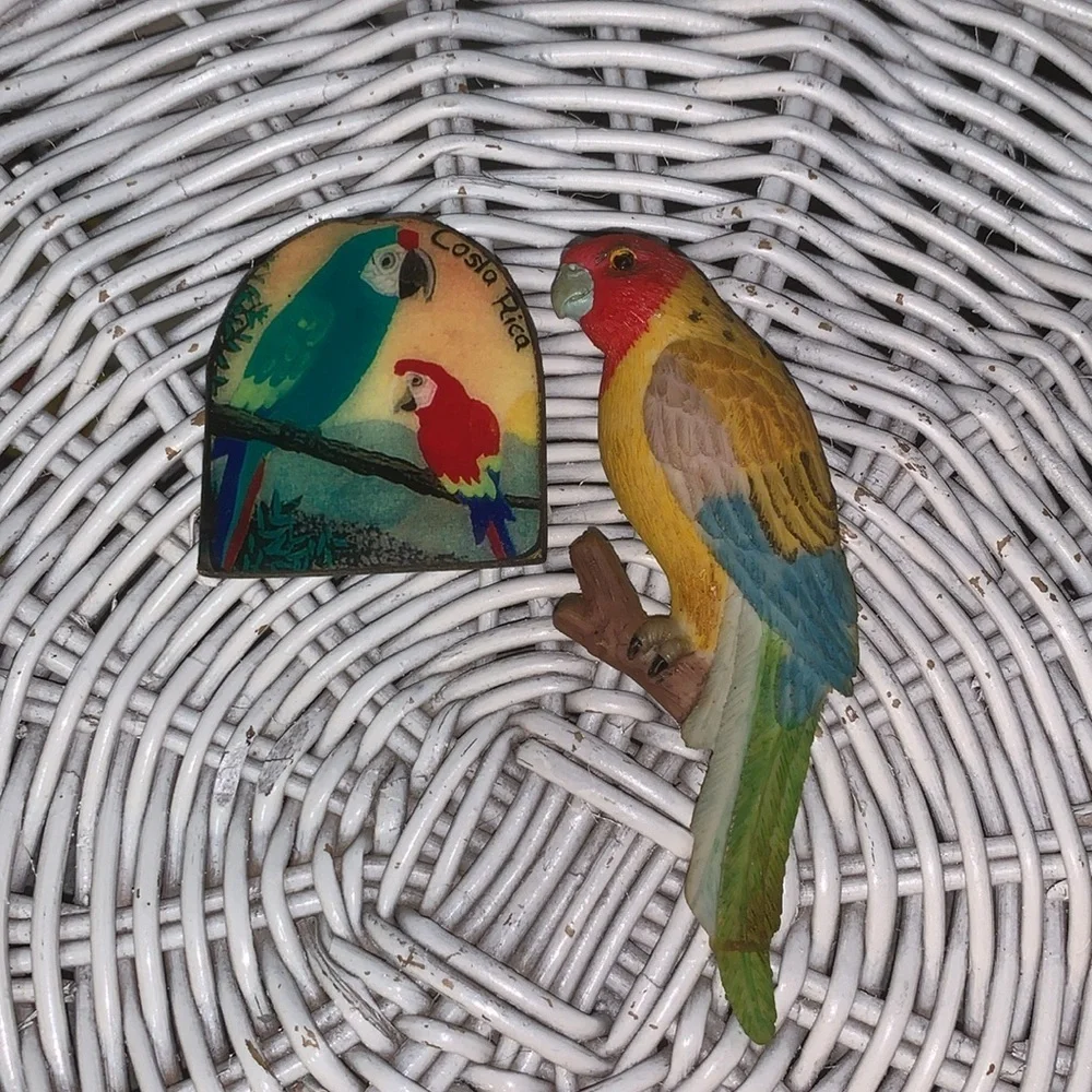 Set of 2 Vintage Parrot Refrigerator Magnets From Costa Rica Handpainted Wood - Picture 10 of 10